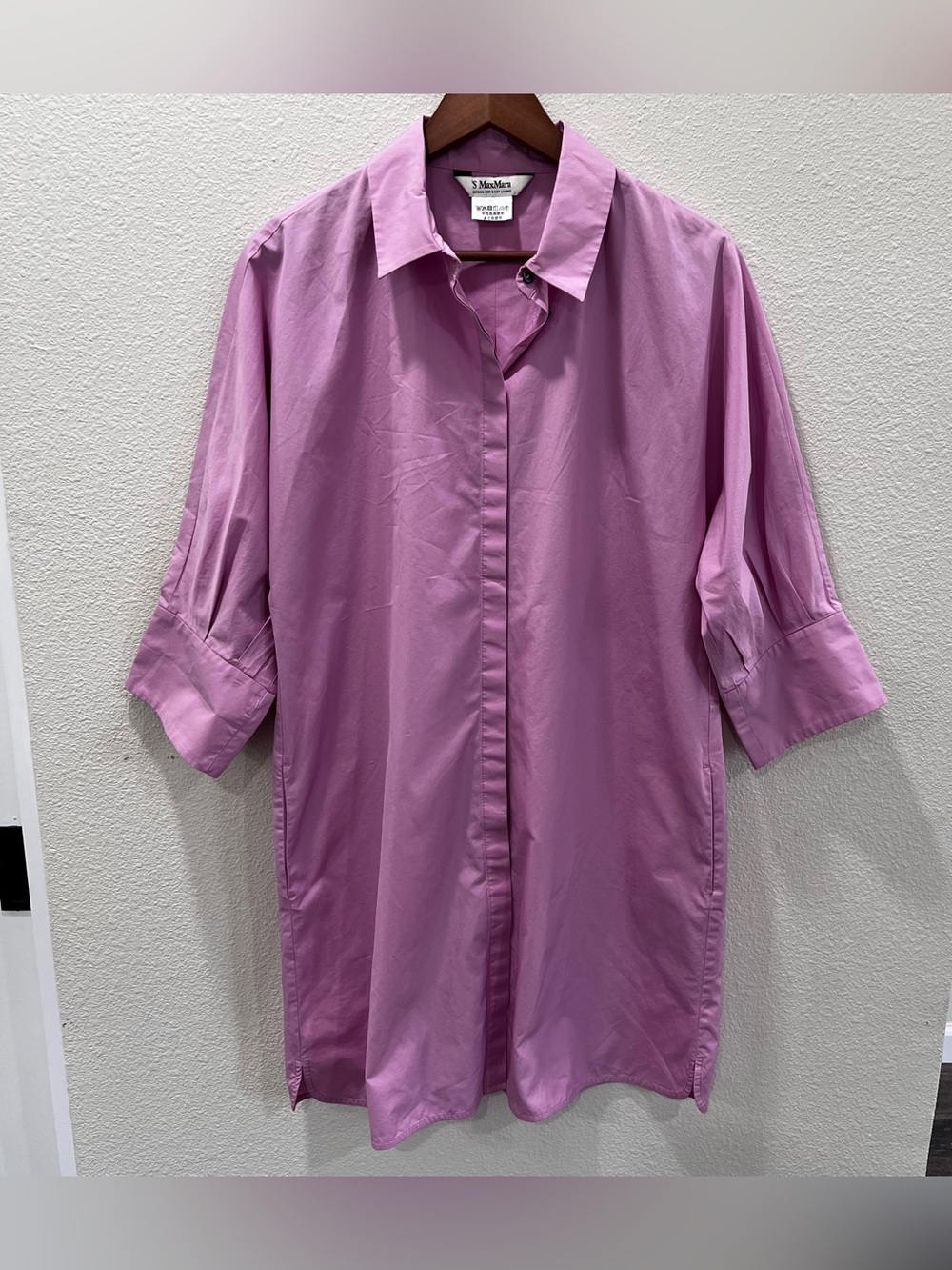 S Max Mara Button Down Shirt Midi Dress Long Sleeve Pink M Minimalist Summerdres
